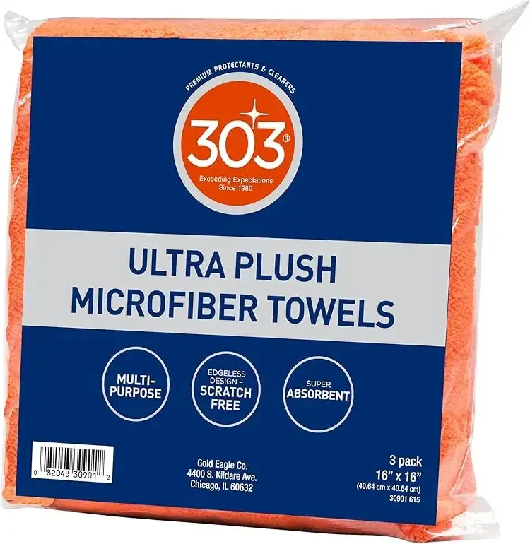 303 Products Premium Microfiber Towels Automotive Detailing - Ultra Plush - Super Absorbent Edgeless Design Scratch Free Multi Purpose,